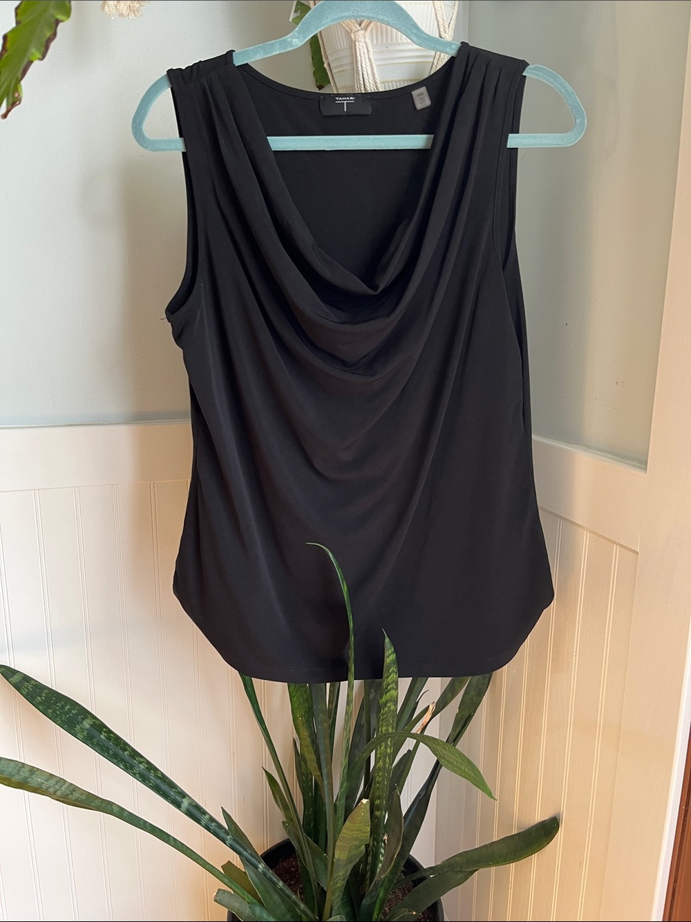 Tahari Black Draped Neck Sleeveless Tank